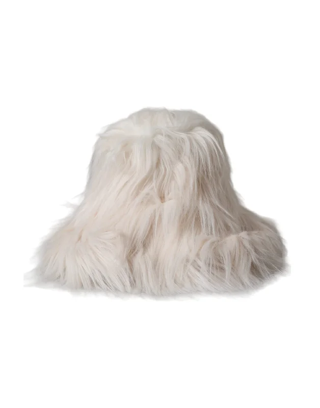 Dolce & Gabbana ivory Acrylic Fur Womens Bucket Hat