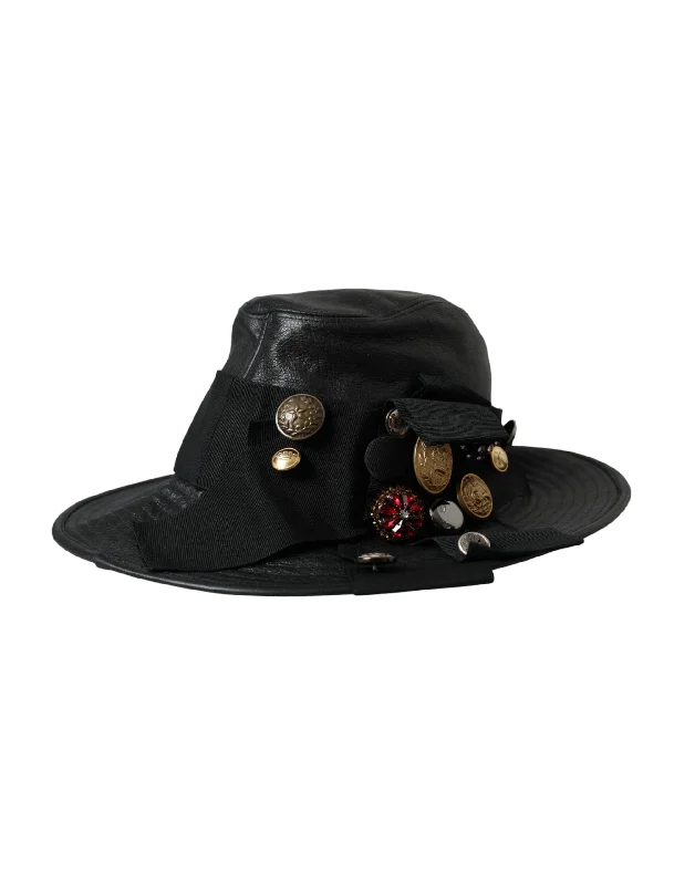 Dolce & Gabbana  Leather DG Coin Crystal Wide Brim Women's Hat