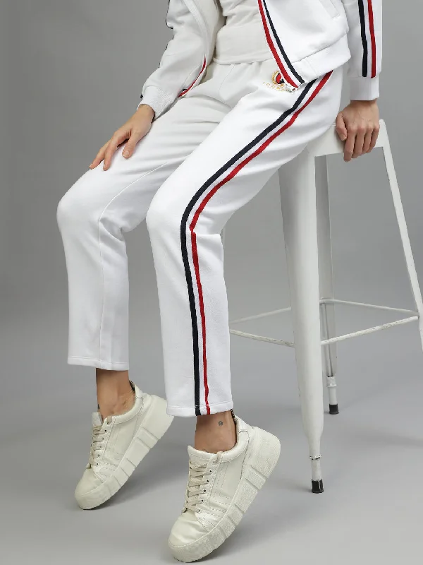 Iconic Women White Solid Regular Fit Mid-Rise Trackpant