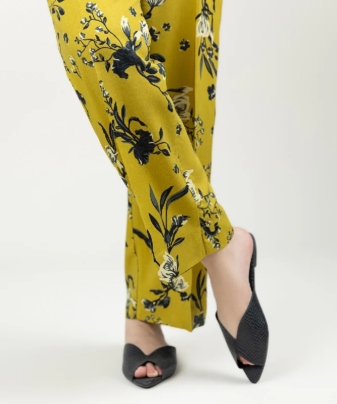 Printed Linen Straight Pants