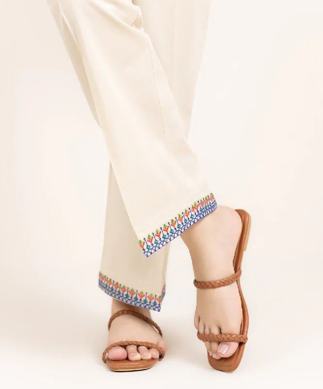 Embroidered Cambric Straight Pants