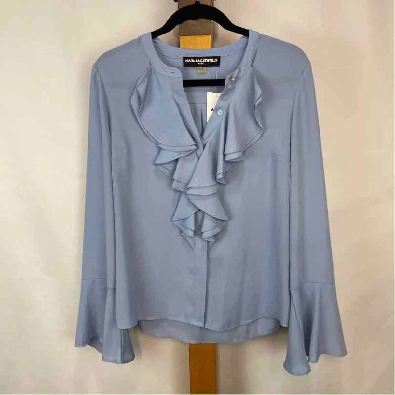 Karl Lagerfeld Women's Size S Blue ruffle Long Sleeve Shirt