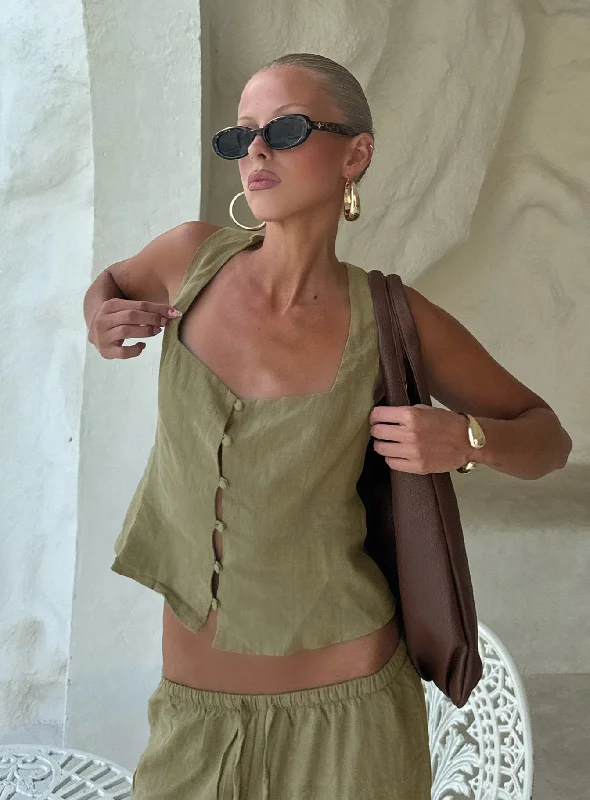 Zenda Linen Blend Top Olive