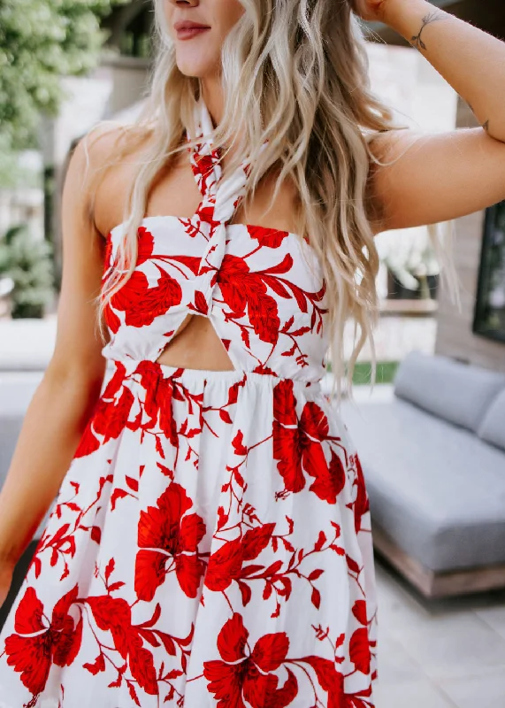 Carmine Printed Halter Dress