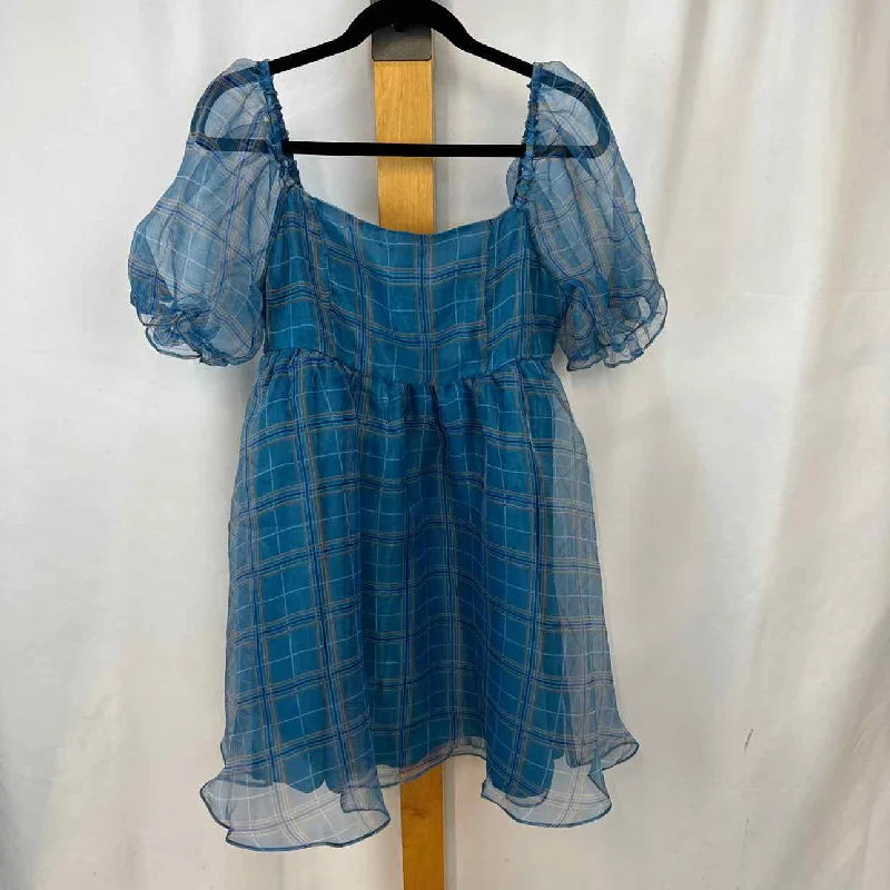 En Saison Women's Size L Teal Plaid Dress