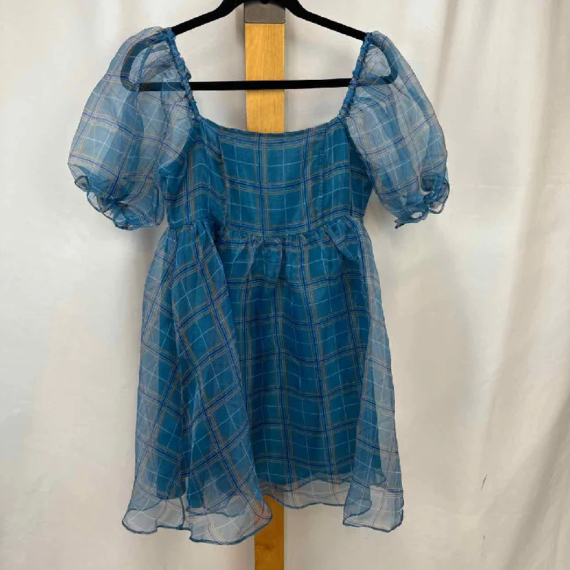 En Saison Women's Size S Teal Plaid Dress