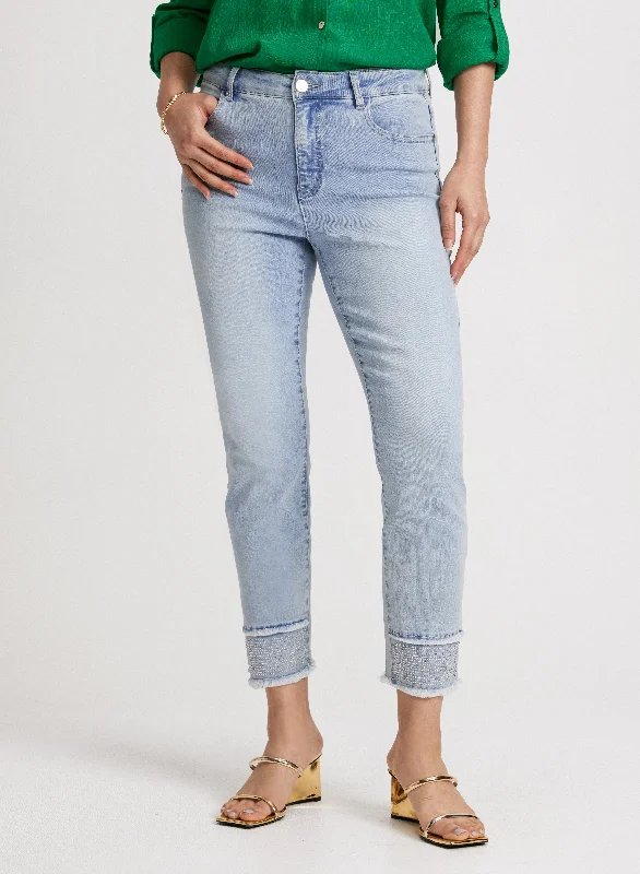 Rhinestone Hem Slim Leg Jeans