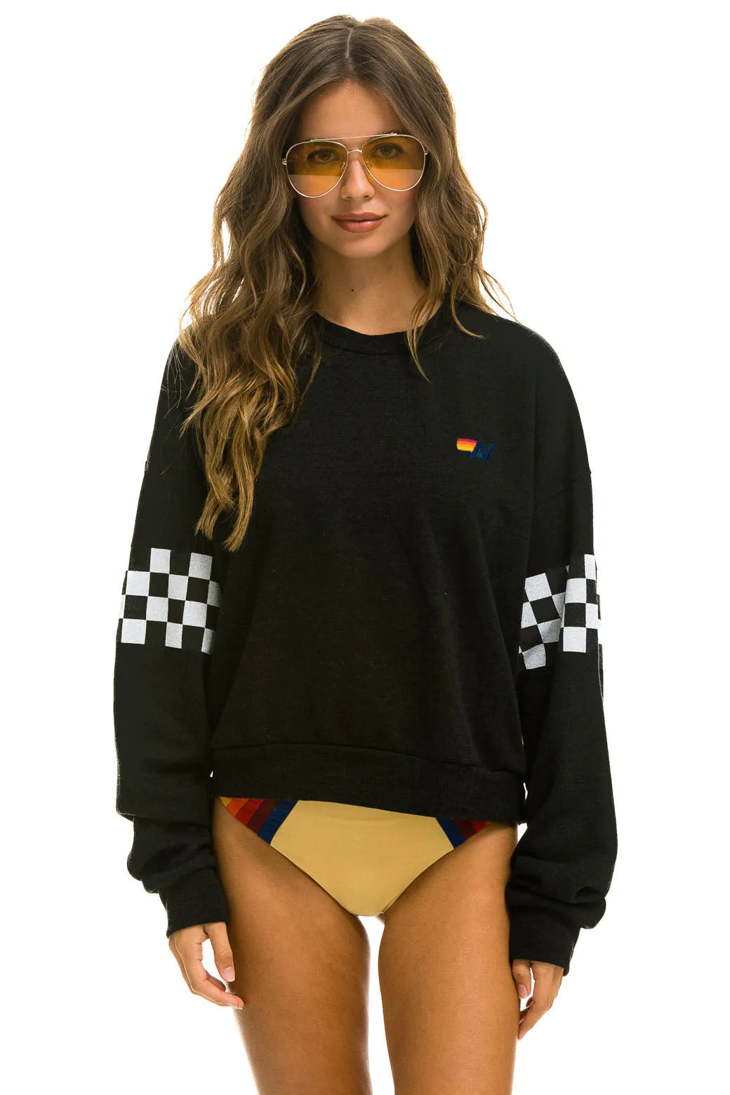 Check Sleeve Crew Sweatshirt