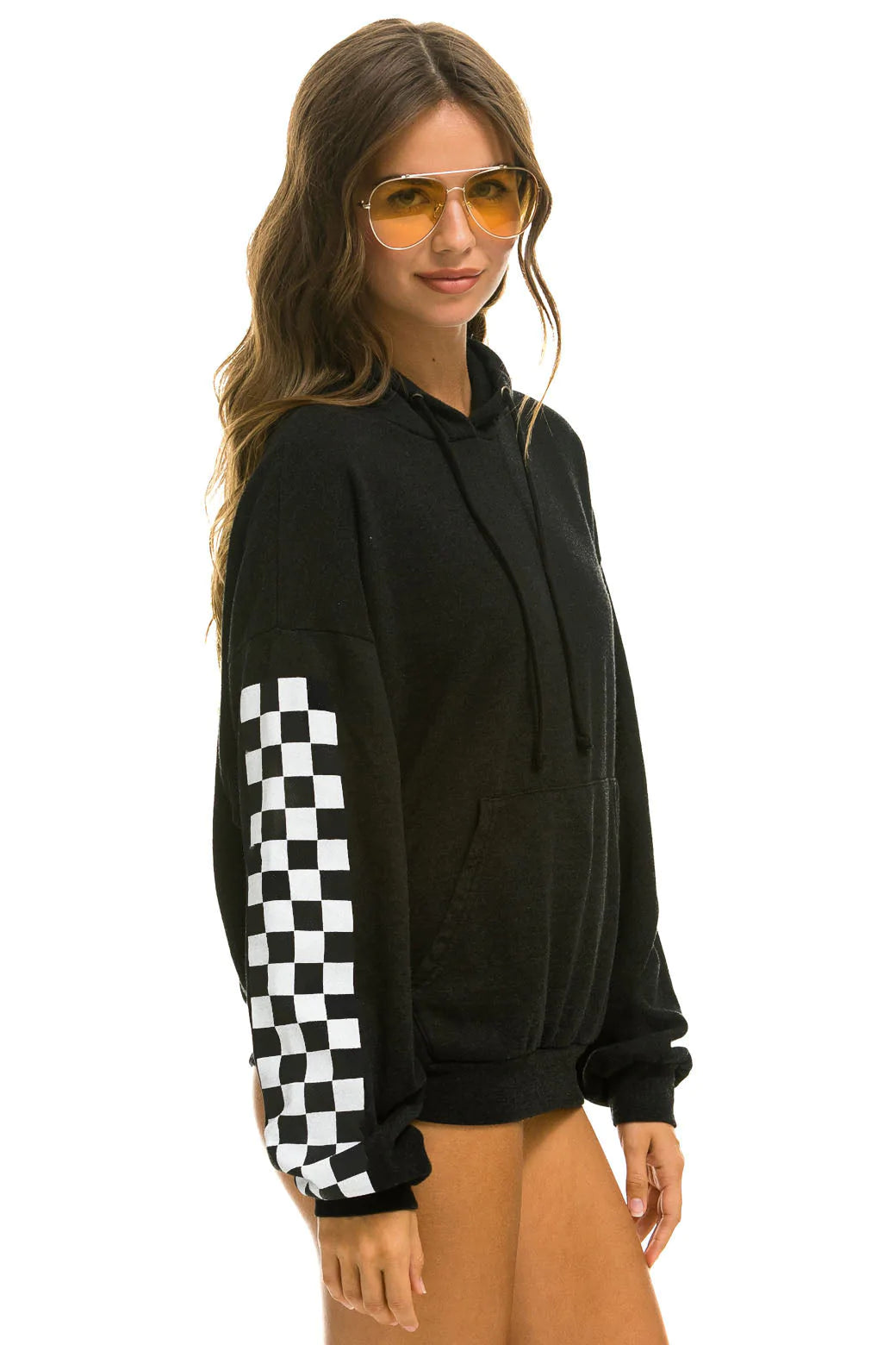 Relaxed Check Sleeve Pullover Hoodie