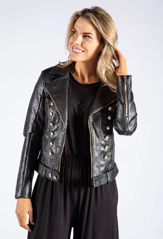 Gold Detailing Faux Leather Jacket