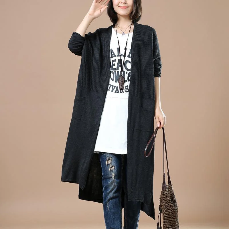 Gray long women knitted cardigans