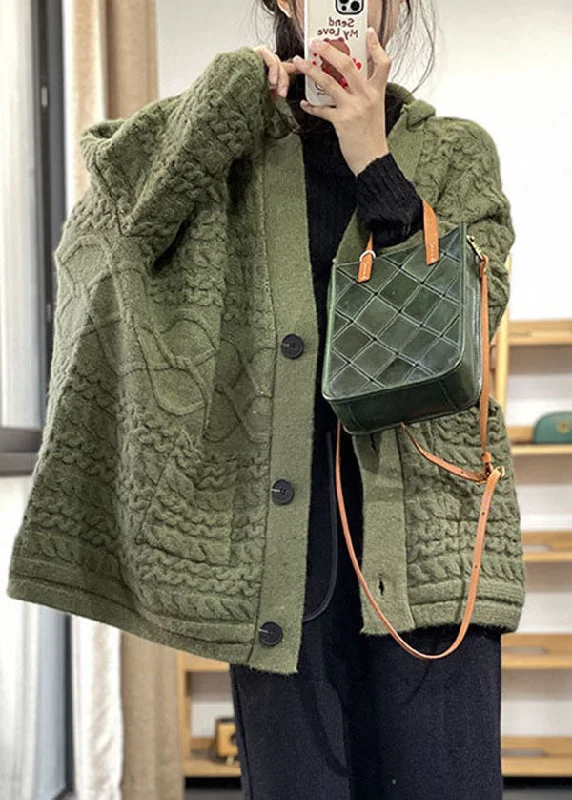 Green Lazy Rabbit Hair Knit Loose Cardigans Cable Knit Winter