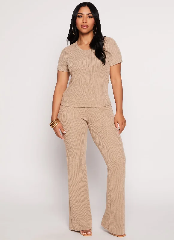 Ribbed Knit Flared Pants