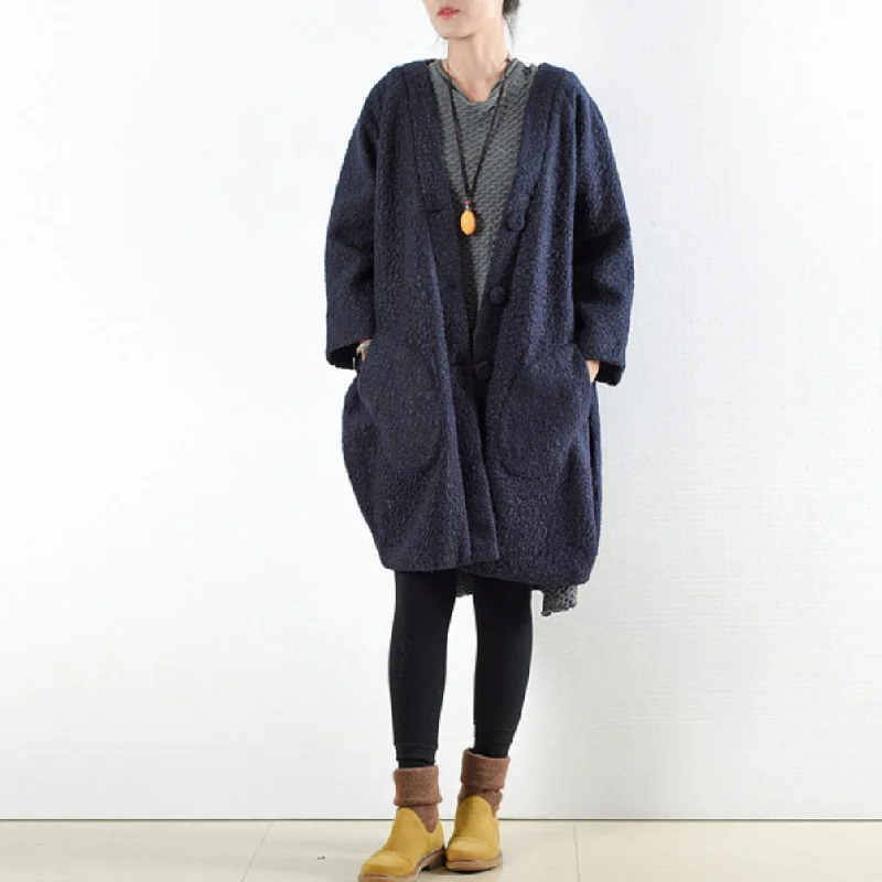 top quality wool dark blue coat plus size hooded cardigans Fine original design long jackets