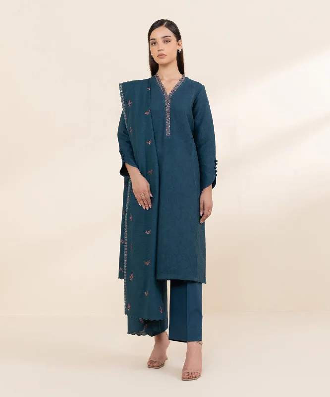 3 Piece - Embroidered Cotton Jacquard Suit