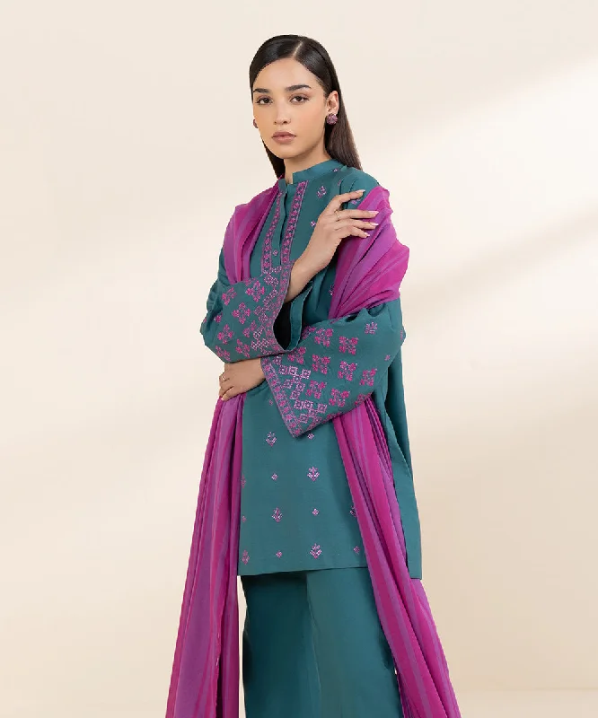 3 Piece - Embroidered Cotton Suit