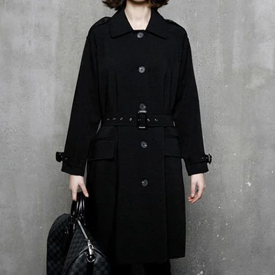 Women fall Plus Size tie waist maxi coat black oversized women coats