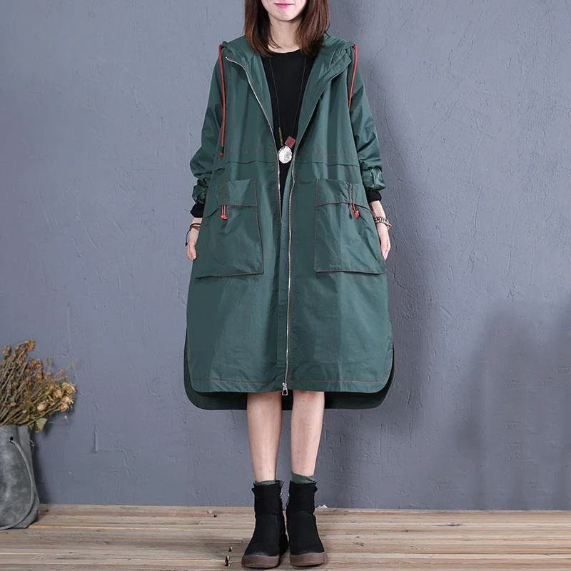 women green side open Coats oversized maxi coat fall hooded