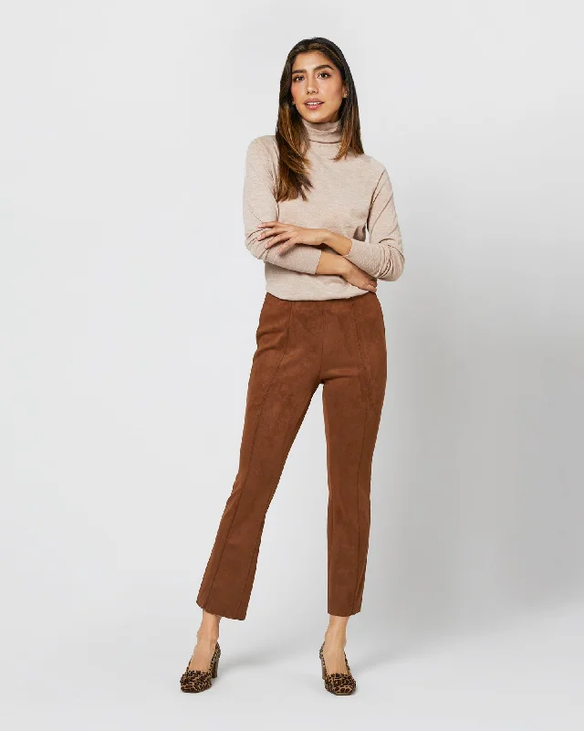 Faye Flare Cropped Seamed Pant in Cognac Vegan Suede