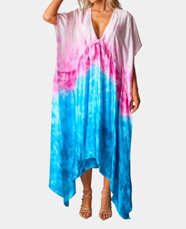 Mamie Caftan Dress In Pink / Sky Blue