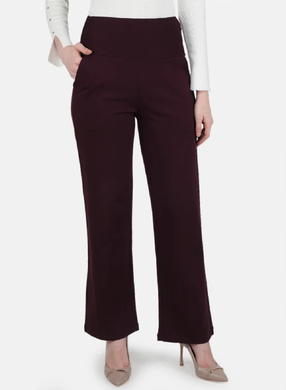 Women Burgundy Solid Jegging