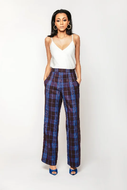 Plaid Sade Pleated Front Trouser