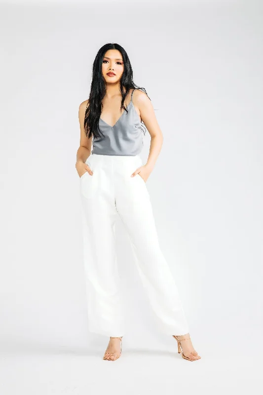 White Cupro Sade Pleated Front Trouser