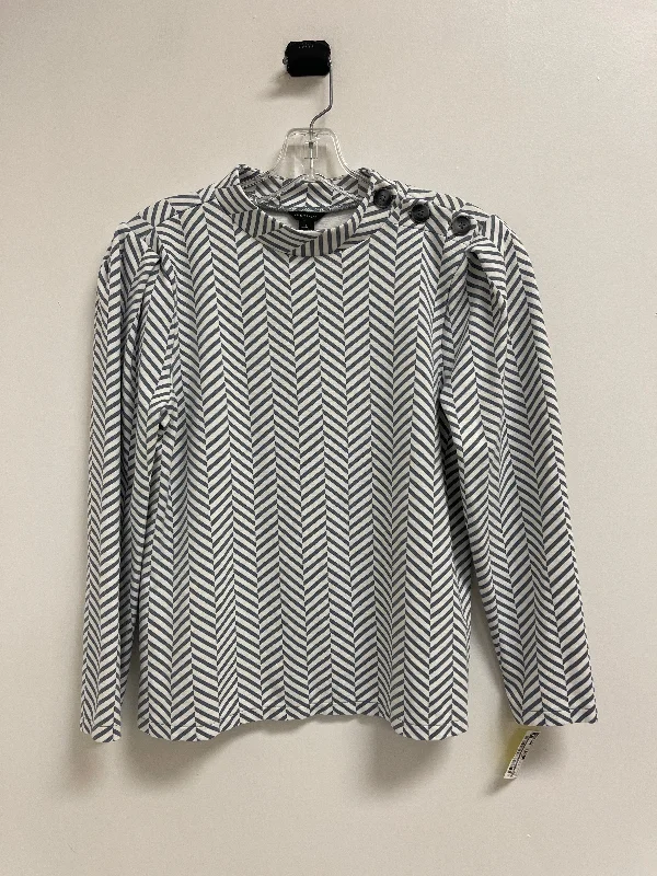 Top Long Sleeve By Ann Taylor In Grey & White, Size: S