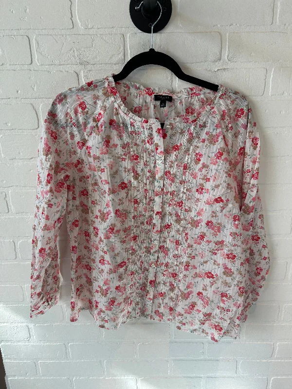 Top Long Sleeve By Talbots In Pink & White, Size: Mp