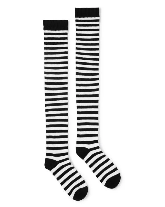 BT BLACK AND WHITE STRIPED THIGH HIGH SOCKS