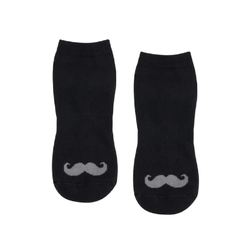 Classic Low Rise Grip Socks - Mo - Mustache (Barre / Pilates)