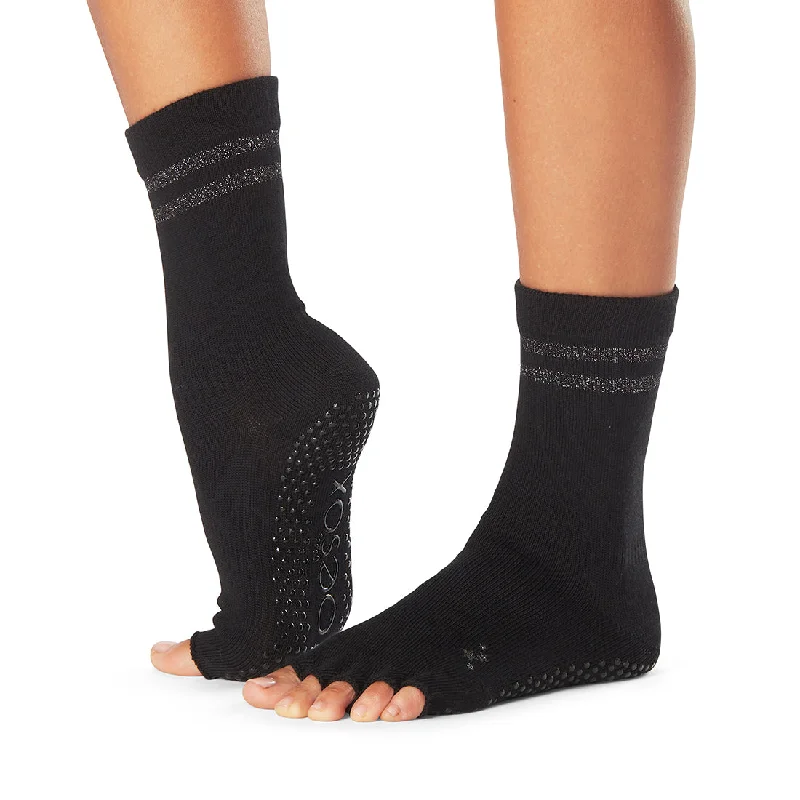 Crew Half Toe - Black Shimmer Grip Socks (Barre / Pilates)